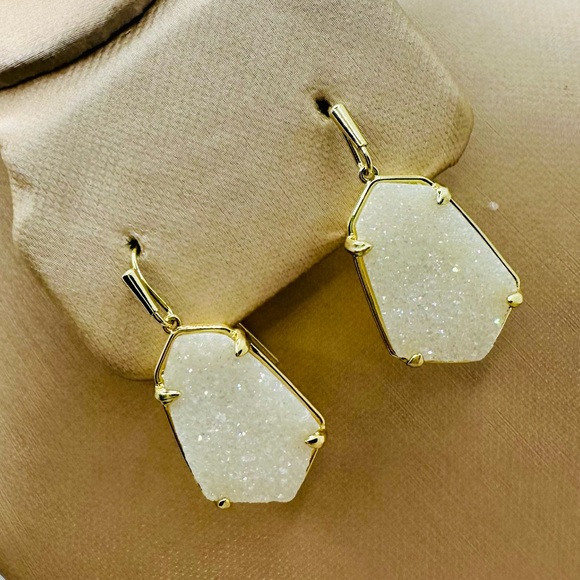 NEW! Kendra Scott Iridescent Drusy Alexandria Gold Drop Earrings - Picture 6 of 15
